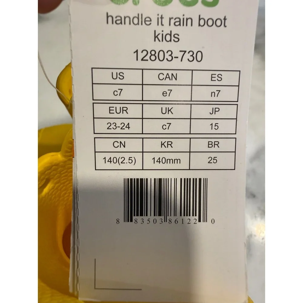 Crocs Handle It Rain Boot Kids Toddler C7 Yellow Waterproof Pull On 12803-730